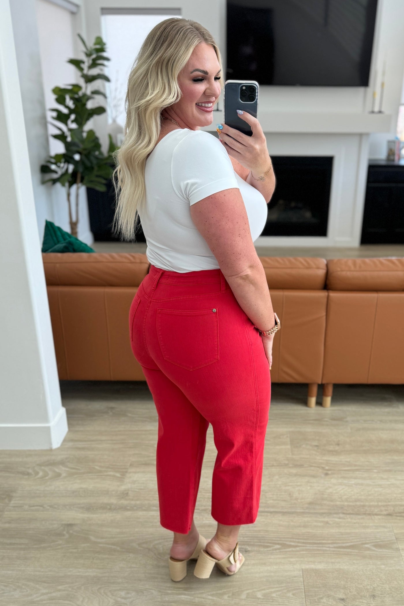 Lisa High Rise Control Top Wide Leg Crop Jeans in Red|Corner Stone Spa Boutique-Denim- Corner Stone Spa and Salon Boutique in Stoughton, Wisconsin