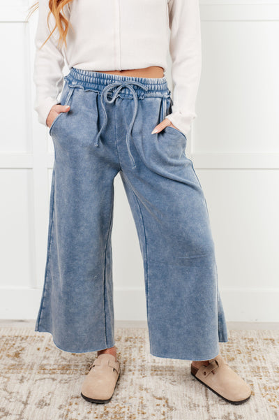 In or Out Wide Leg Cropped Pants in Dusty Blue|Corner Stone Spa Boutique-Athleisure- Corner Stone Spa and Salon Boutique in Stoughton, Wisconsin