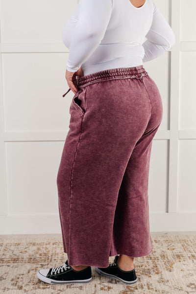 In or Out Wide Leg Cropped Pants in Eggplant|Corner Stone Spa Boutique-Athleisure- Corner Stone Spa and Salon Boutique in Stoughton, Wisconsin