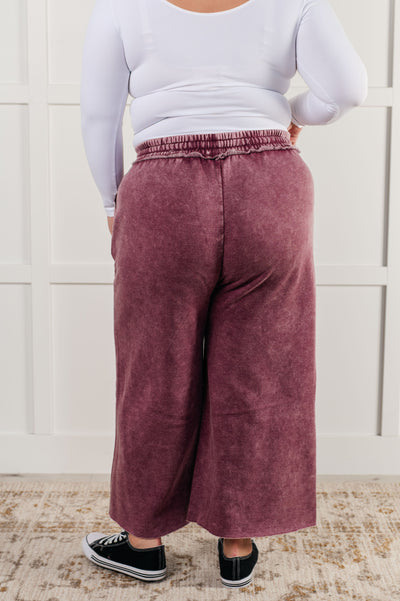 In or Out Wide Leg Cropped Pants in Eggplant|Corner Stone Spa Boutique-Athleisure- Corner Stone Spa and Salon Boutique in Stoughton, Wisconsin