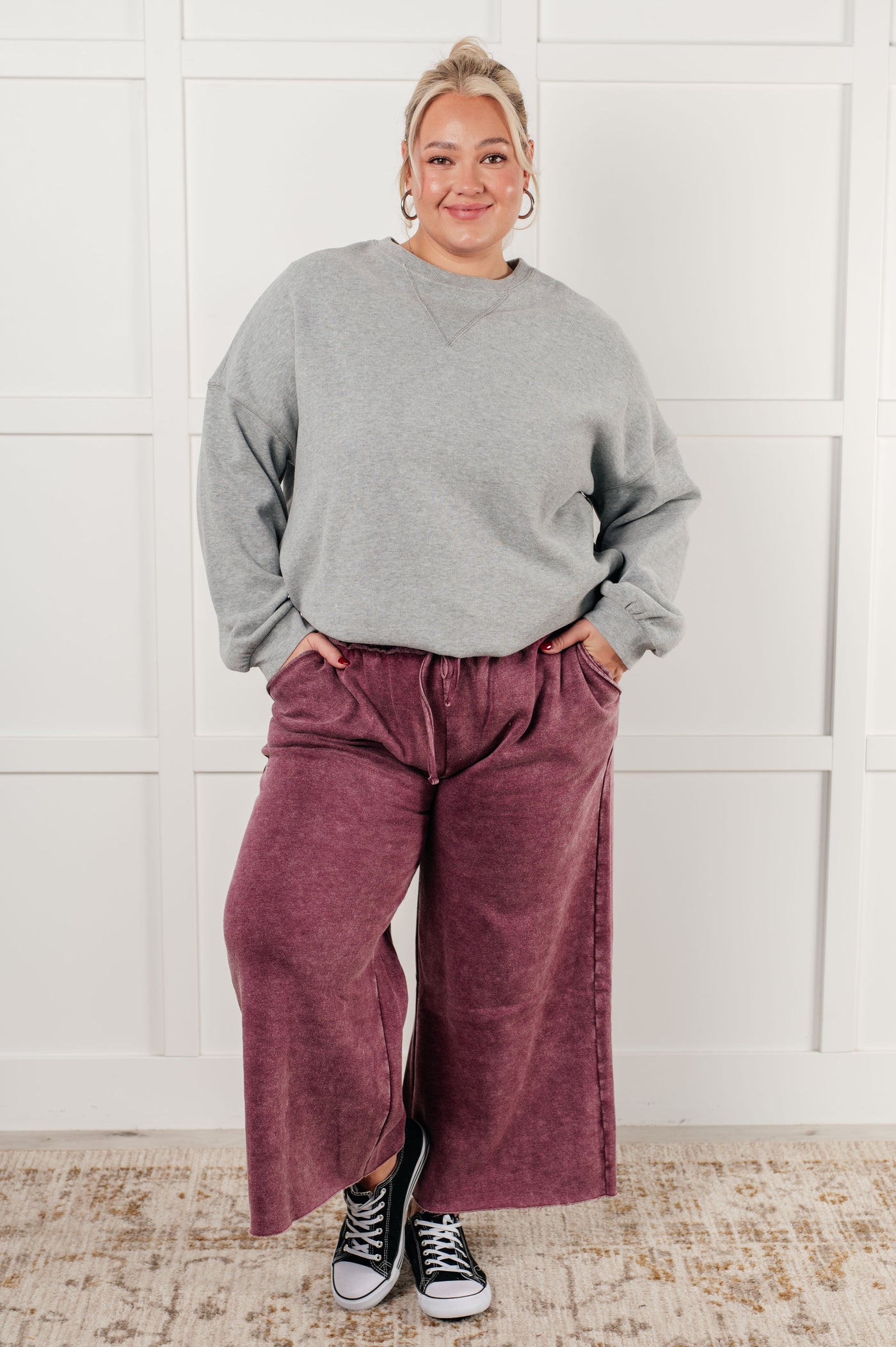 In or Out Wide Leg Cropped Pants in Eggplant|Corner Stone Spa Boutique-Athleisure- Corner Stone Spa and Salon Boutique in Stoughton, Wisconsin