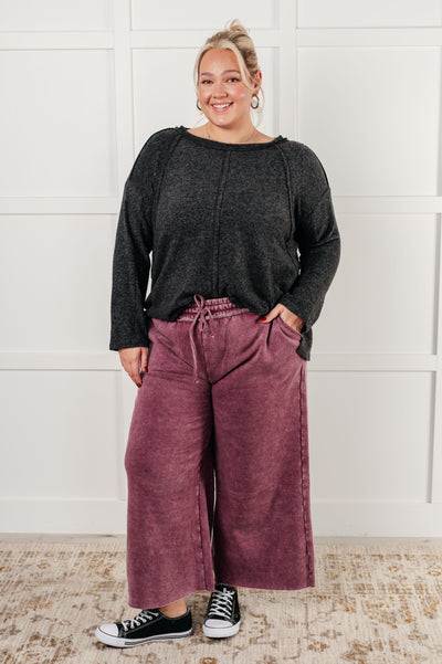 In or Out Wide Leg Cropped Pants in Eggplant|Corner Stone Spa Boutique-Athleisure- Corner Stone Spa and Salon Boutique in Stoughton, Wisconsin