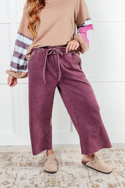 In or Out Wide Leg Cropped Pants in Eggplant|Corner Stone Spa Boutique-Athleisure- Corner Stone Spa and Salon Boutique in Stoughton, Wisconsin