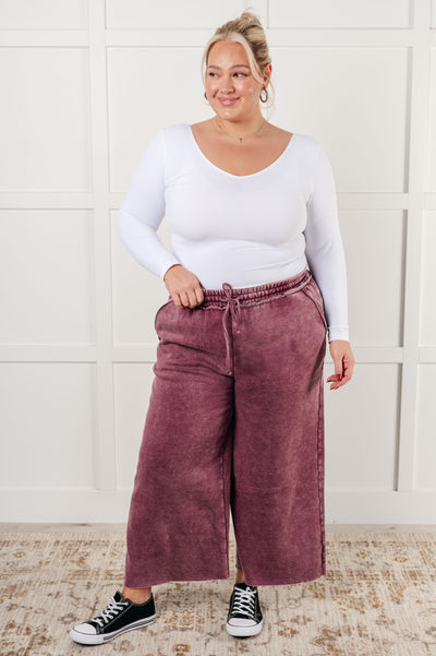 In or Out Wide Leg Cropped Pants in Eggplant|Corner Stone Spa Boutique-Athleisure- Corner Stone Spa and Salon Boutique in Stoughton, Wisconsin