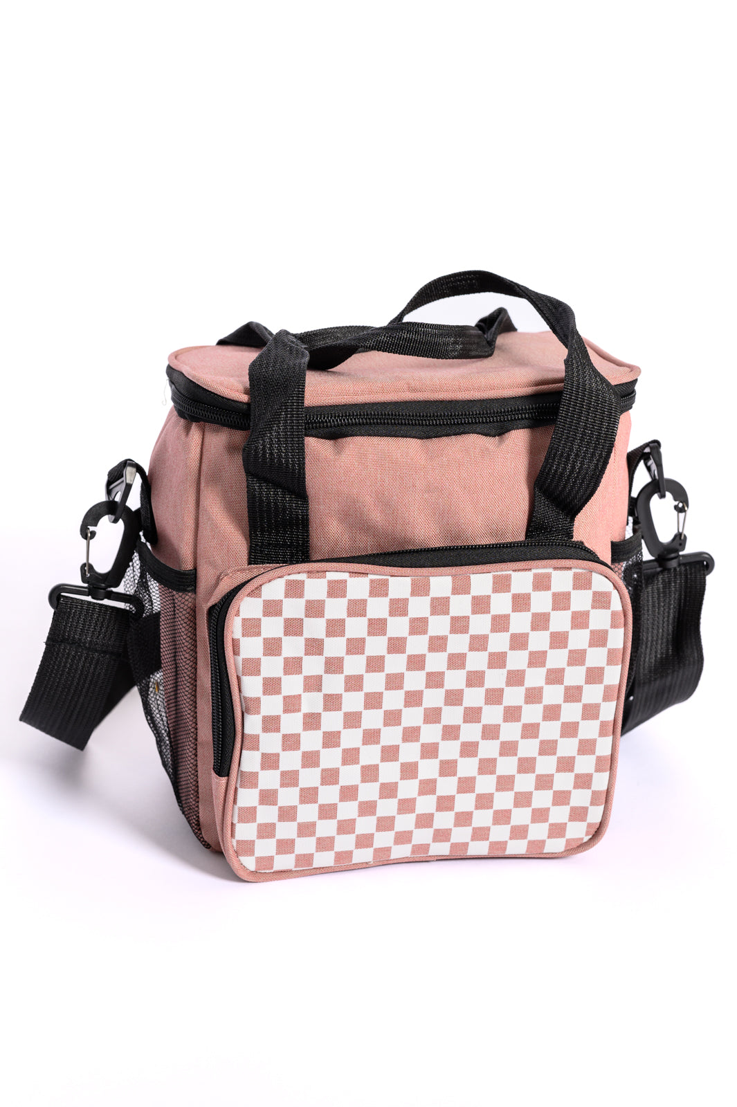 Insulated Checked Tote in Pink |Corner Stone Spa Boutique-Accessories- Corner Stone Spa and Salon Boutique in Stoughton, Wisconsin