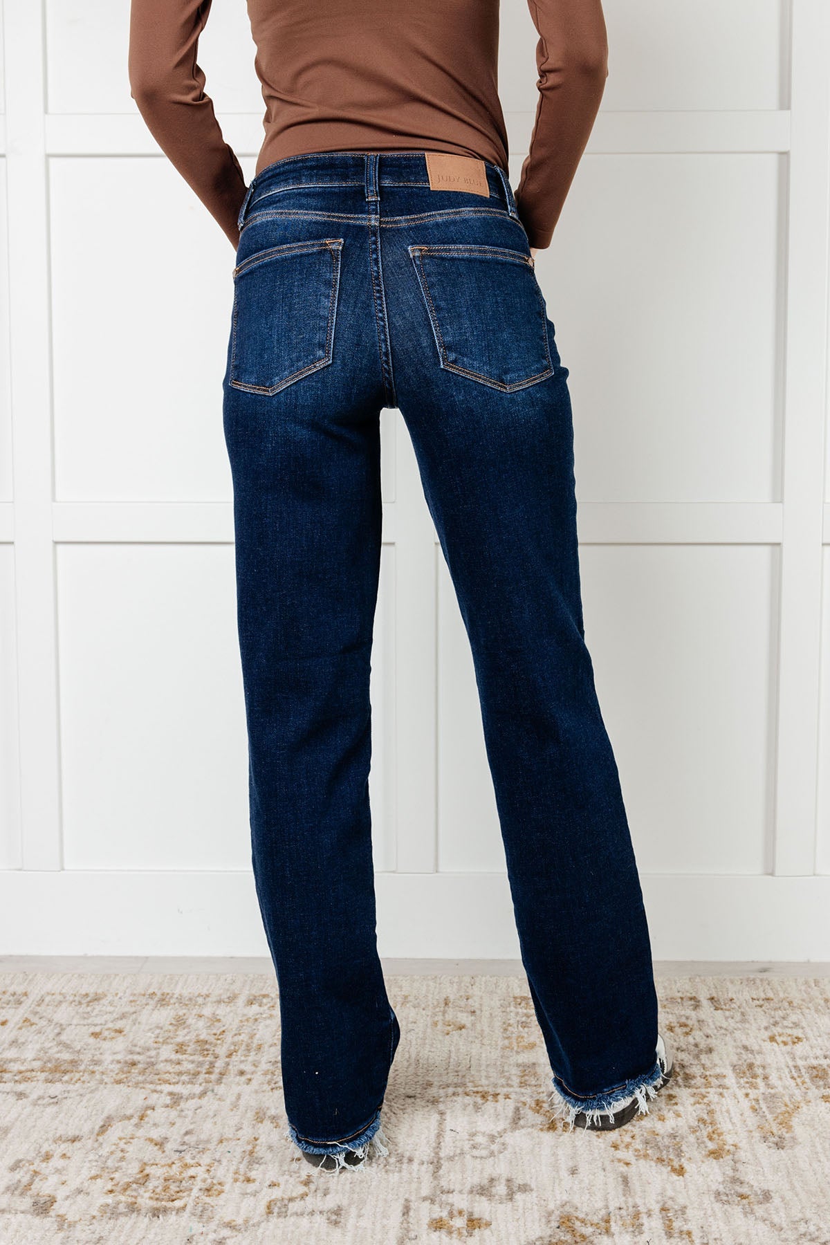 Jacqueline Mid Rise Frayed Hem Straight Leg Jean|Corner Stone Spa Boutique-Denim- Corner Stone Spa and Salon Boutique in Stoughton, Wisconsin