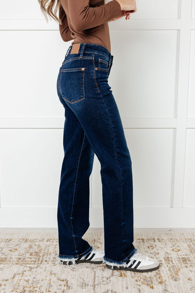 Jacqueline Mid Rise Frayed Hem Straight Leg Jean|Corner Stone Spa Boutique-Denim- Corner Stone Spa and Salon Boutique in Stoughton, Wisconsin