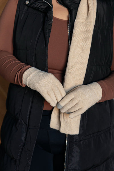 Jane Frost Beanie, Glove, and Scarf Set in Beige|Corner Stone Spa Boutique-Accessories- Corner Stone Spa and Salon Boutique in Stoughton, Wisconsin