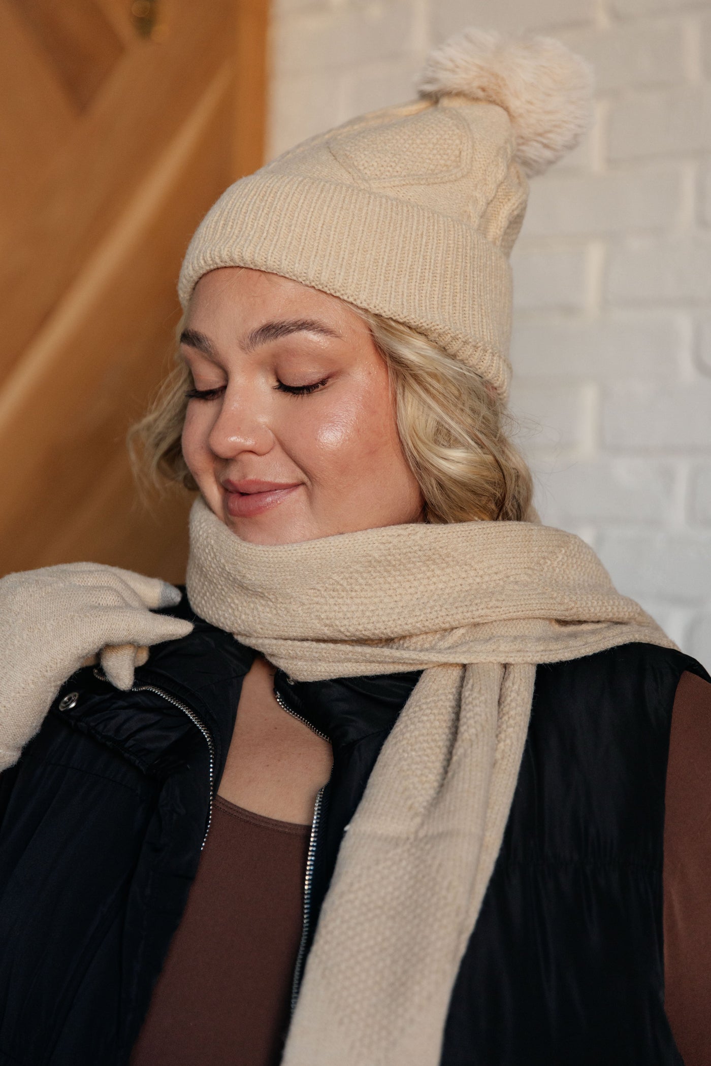 Jane Frost Beanie, Glove, and Scarf Set in Beige|Corner Stone Spa Boutique-Accessories- Corner Stone Spa and Salon Boutique in Stoughton, Wisconsin