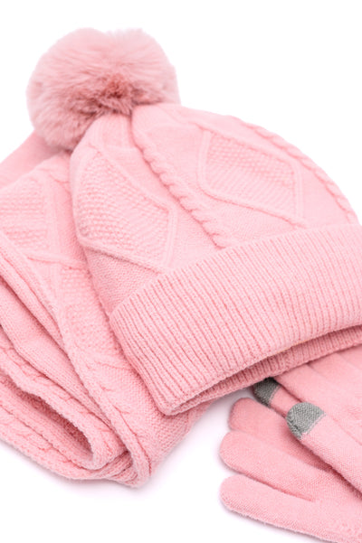 Jane Frost Beanie, Glove, and Scarf Set in Pink|Corner Stone Spa Boutique-Accessories- Corner Stone Spa and Salon Boutique in Stoughton, Wisconsin