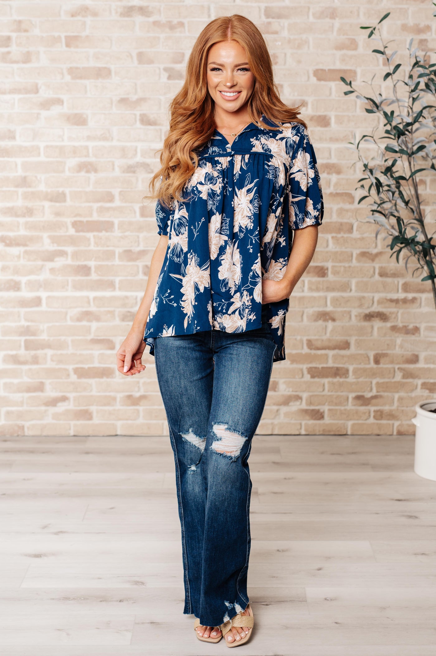 Just Coasting Floral Blouse|Corner Stone Spa Boutique-Tops- Corner Stone Spa and Salon Boutique in Stoughton, Wisconsin