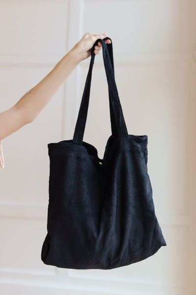 Last Minute Corduroy Tote in Black|Corner Stone Spa Boutique-Accessories- Corner Stone Spa and Salon Boutique in Stoughton, Wisconsin