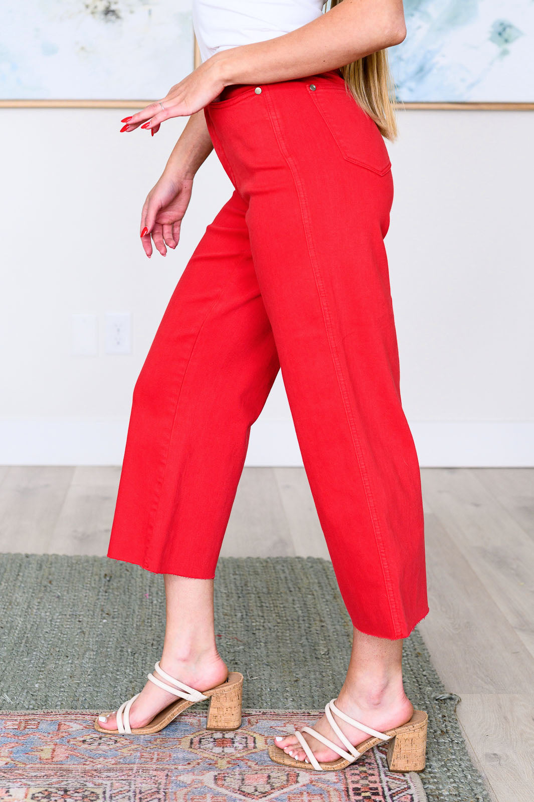 Lisa High Rise Control Top Wide Leg Crop Jeans in Red|Corner Stone Spa Boutique-Denim- Corner Stone Spa and Salon Boutique in Stoughton, Wisconsin