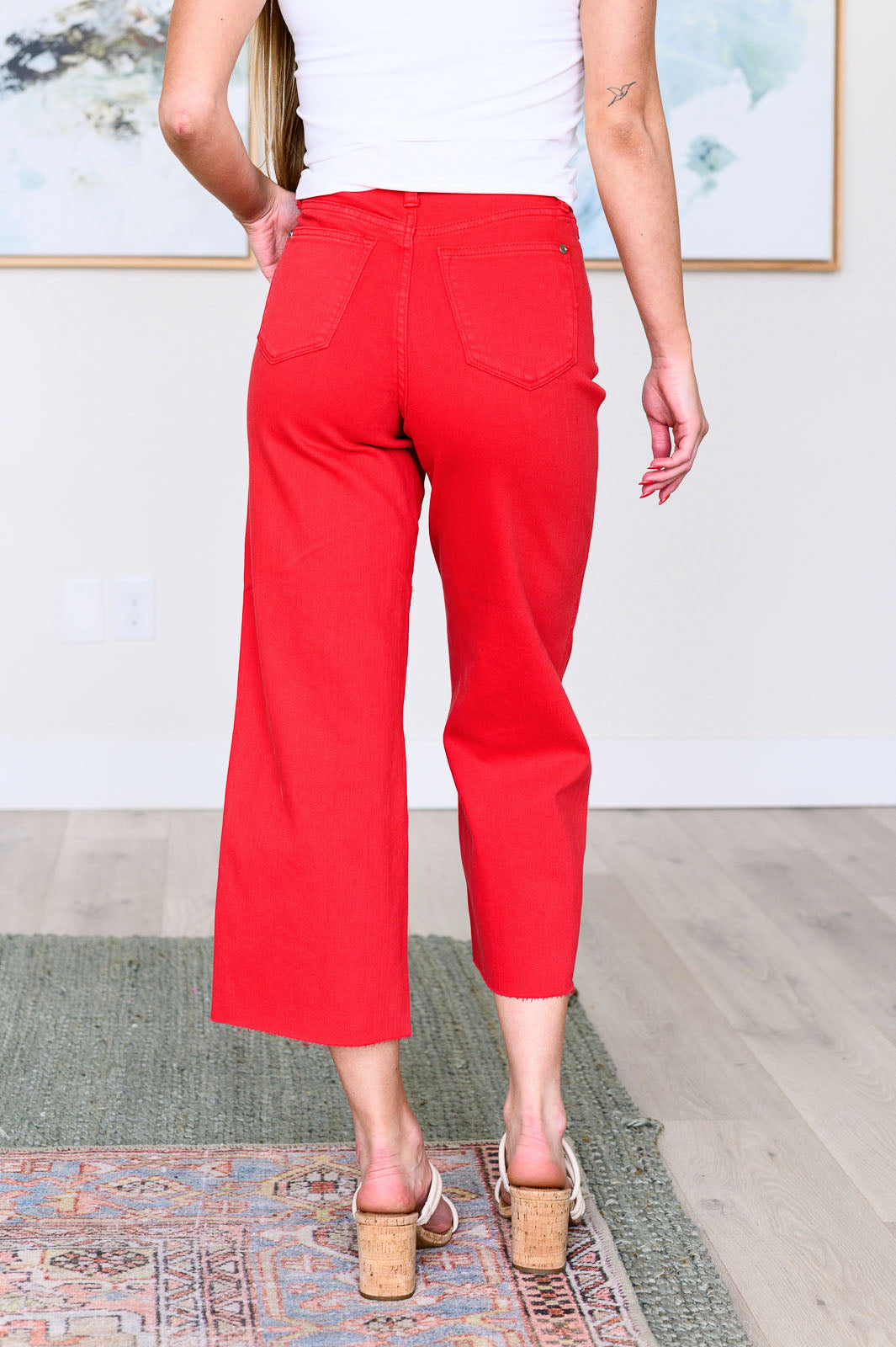 Lisa High Rise Control Top Wide Leg Crop Jeans in Red|Corner Stone Spa Boutique-Denim- Corner Stone Spa and Salon Boutique in Stoughton, Wisconsin