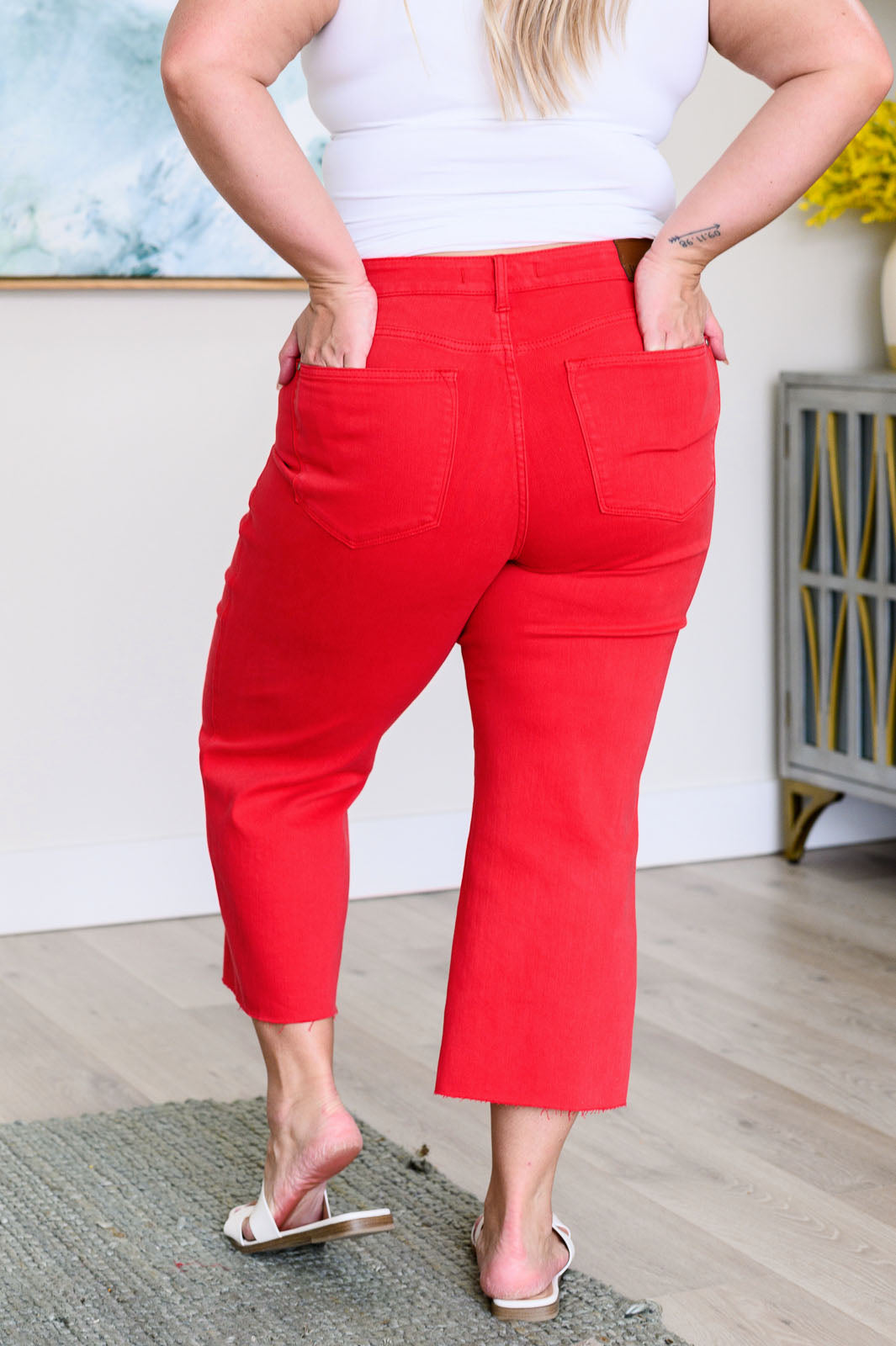 Lisa High Rise Control Top Wide Leg Crop Jeans in Red|Corner Stone Spa Boutique-Denim- Corner Stone Spa and Salon Boutique in Stoughton, Wisconsin