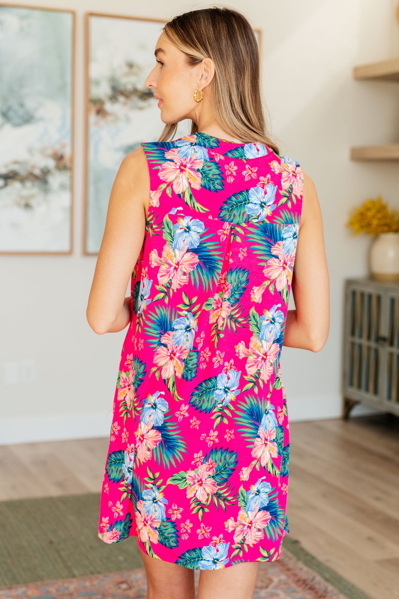 Lizzy Tank Dress in Hot Pink Tropical Floral|Corner Stone Spa Boutique-Dresses- Corner Stone Spa and Salon Boutique in Stoughton, Wisconsin