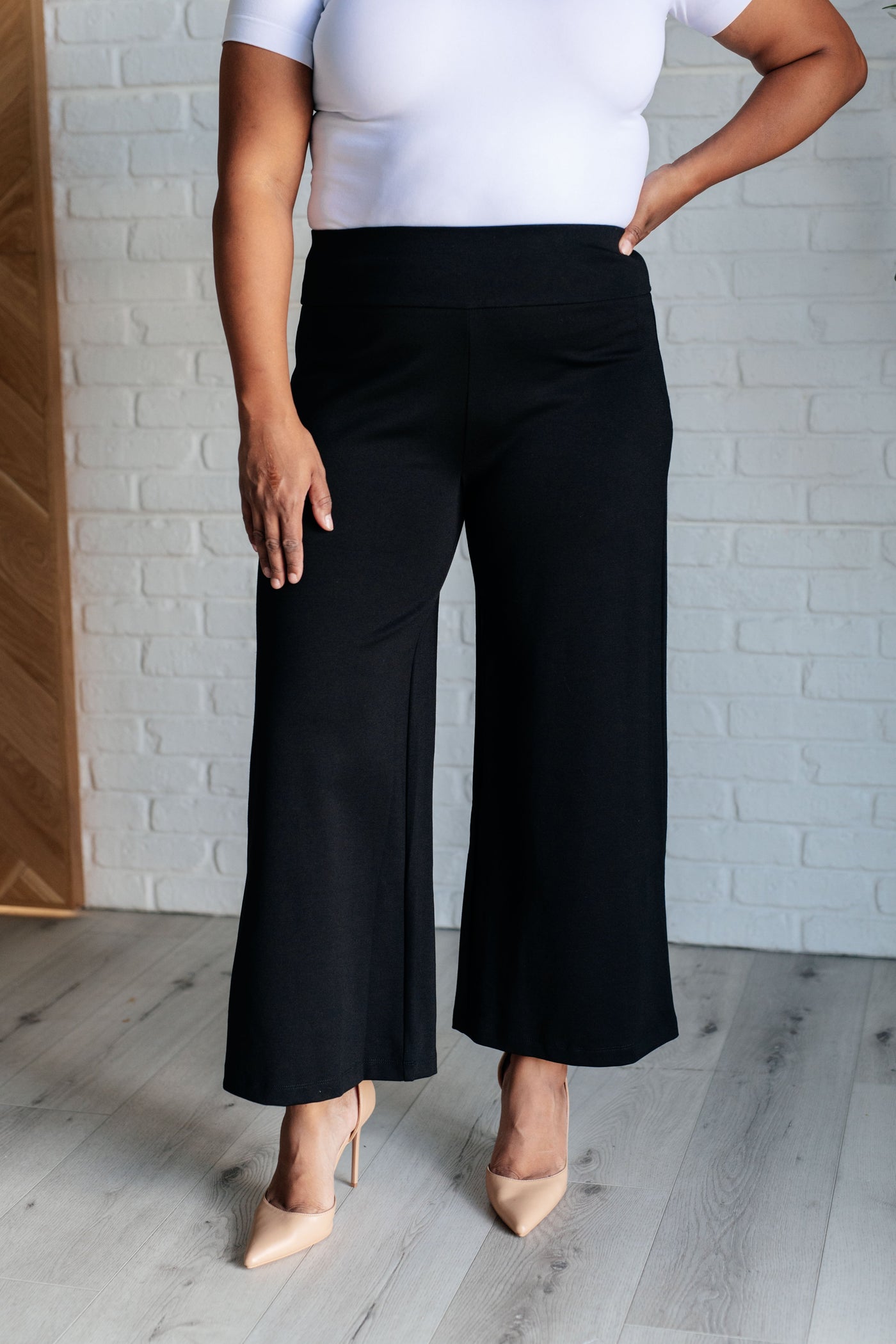 Magic Wide Leg Crop Pants in Black|Corner Stone Spa Boutique-Bottoms- Corner Stone Spa and Salon Boutique in Stoughton, Wisconsin