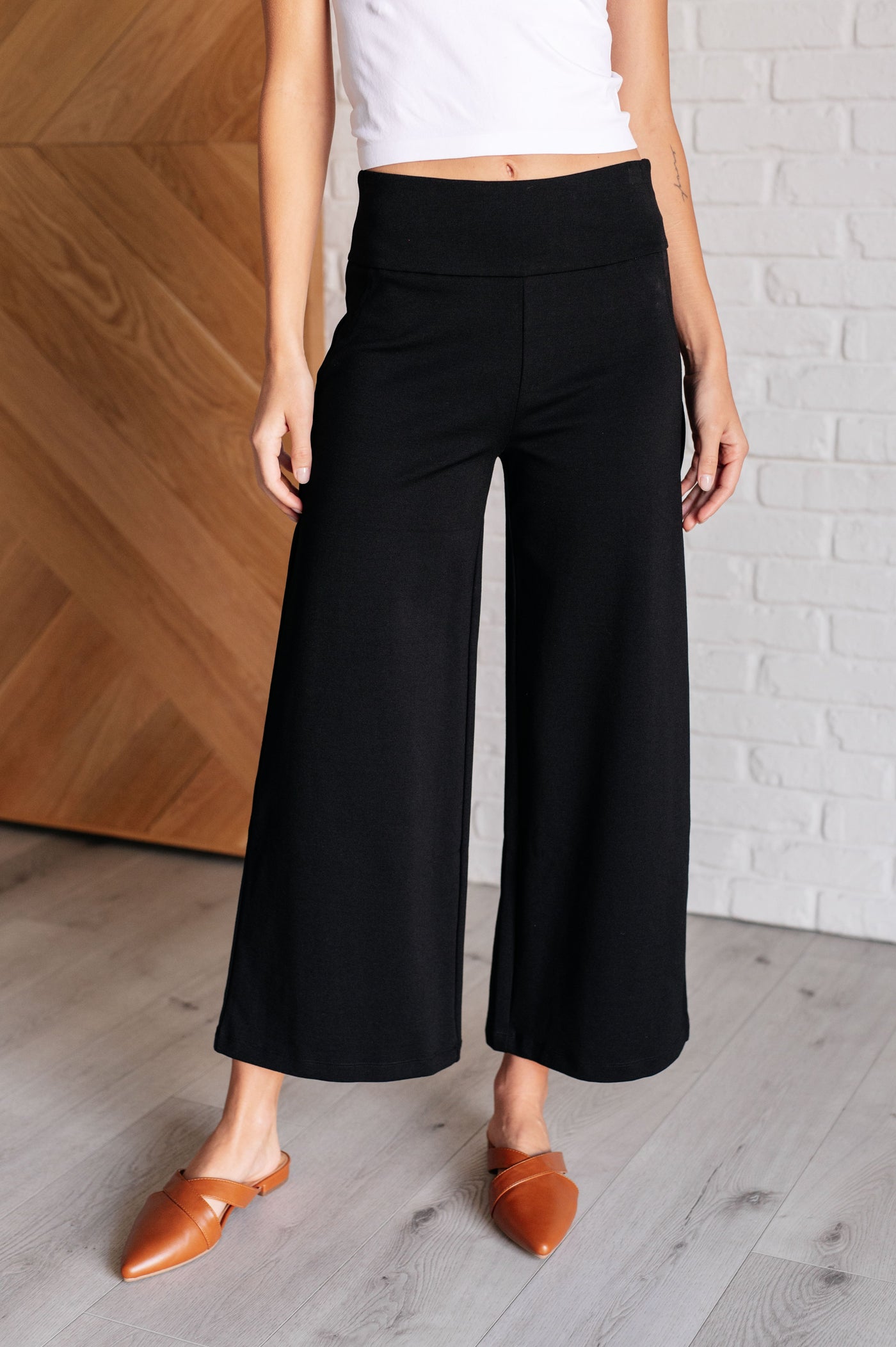 Magic Wide Leg Crop Pants in Black|Corner Stone Spa Boutique-Bottoms- Corner Stone Spa and Salon Boutique in Stoughton, Wisconsin