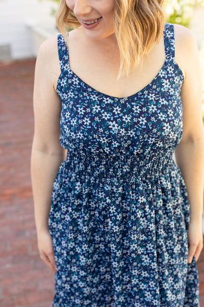 Cassidy Midi Dress - Blue Floral Mix-Dresses- Corner Stone Spa and Salon Boutique in Stoughton, Wisconsin