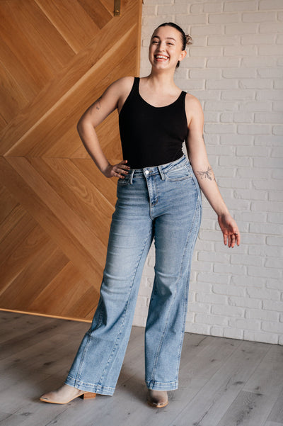 Melia High Rise Side Seam Detail Wide Leg Jeans-Womens- Corner Stone Spa and Salon Boutique in Stoughton, Wisconsin