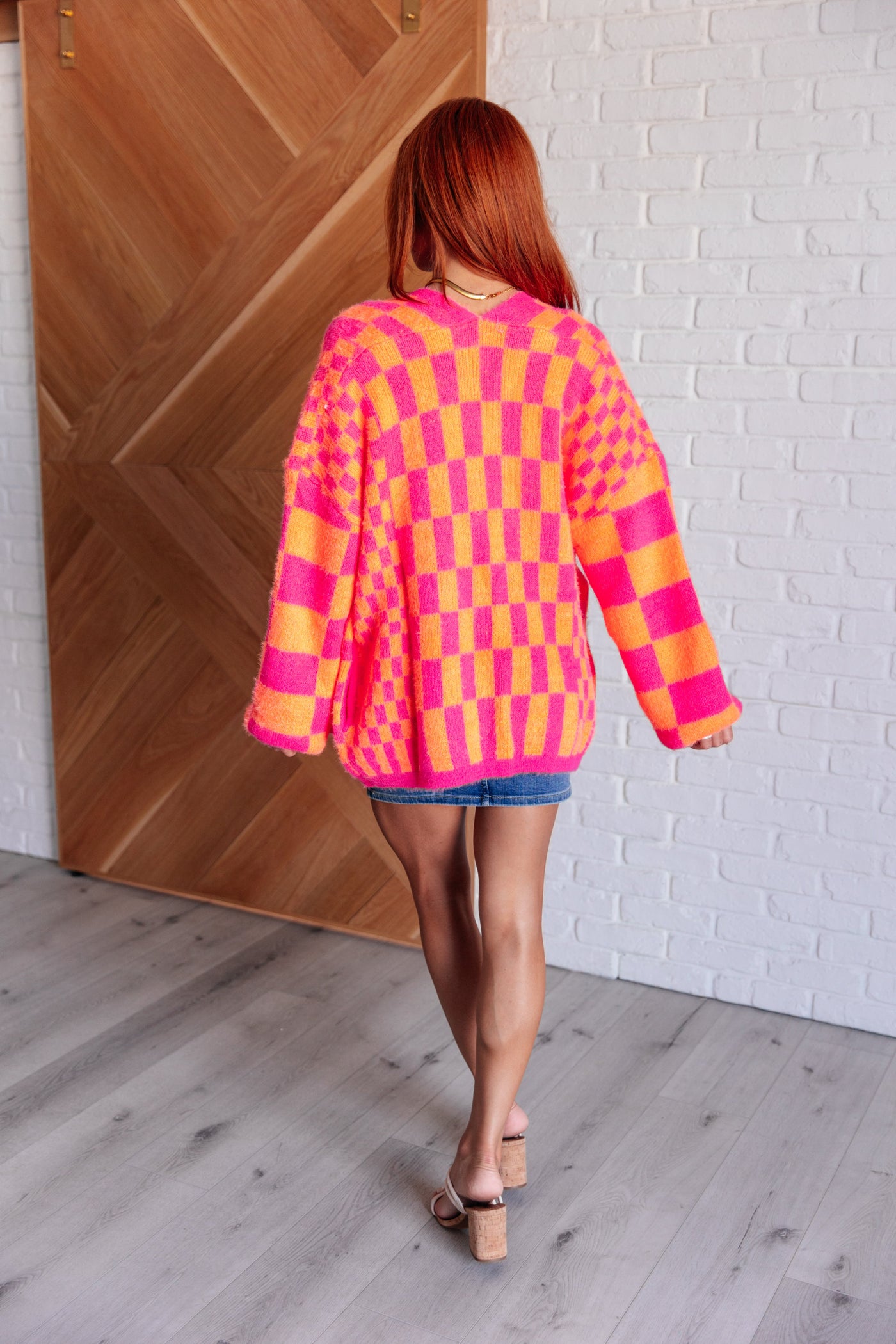 Noticed in Neon Checkered Cardigan in Pink and Orange|Corner Stone Spa Boutique-Womens- Corner Stone Spa and Salon Boutique in Stoughton, Wisconsin