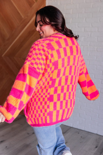 Noticed in Neon Checkered Cardigan in Pink and Orange|Corner Stone Spa Boutique-Womens- Corner Stone Spa and Salon Boutique in Stoughton, Wisconsin