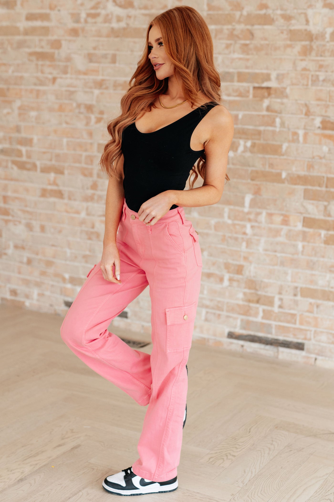 Peggy High Rise Cargo Straight Jeans in Pink|Corner Stone Spa Boutique-Womens- Corner Stone Spa and Salon Boutique in Stoughton, Wisconsin