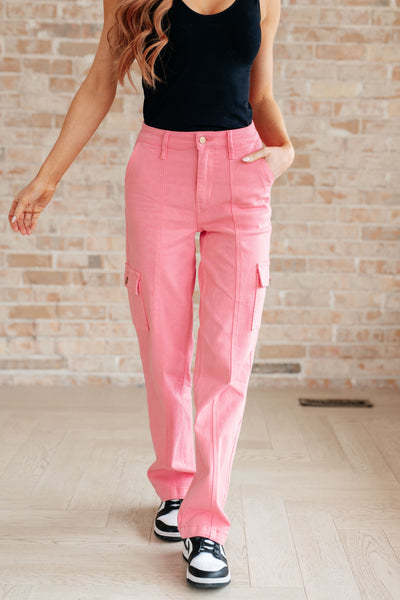 Peggy High Rise Cargo Straight Jeans in Pink|Corner Stone Spa Boutique-Womens- Corner Stone Spa and Salon Boutique in Stoughton, Wisconsin