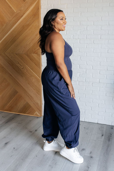 Raising Heart Rate Cut Out Jumpsuit in Navy|Corner Stone Spa Boutique-Athleisure- Corner Stone Spa and Salon Boutique in Stoughton, Wisconsin