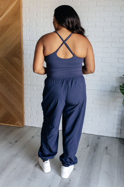 Raising Heart Rate Cut Out Jumpsuit in Navy|Corner Stone Spa Boutique-Athleisure- Corner Stone Spa and Salon Boutique in Stoughton, Wisconsin