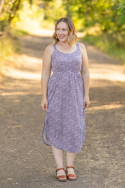 Reagan Ribbed Midi Dress - Lavender Floral-Dresses- Corner Stone Spa and Salon Boutique in Stoughton, Wisconsin