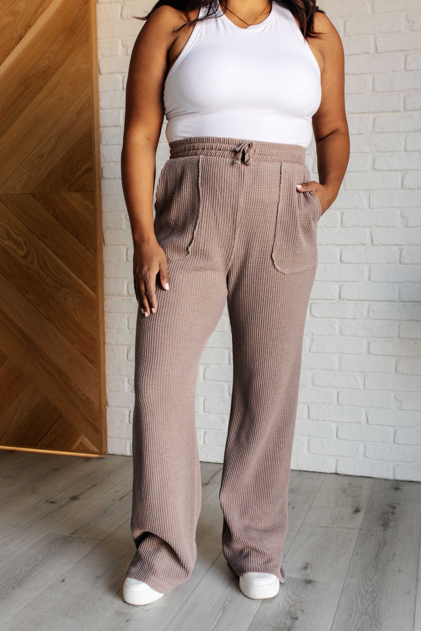 Set Process Mineral Wash Waffle Knit Pants in Brown|Corner Stone Spa Boutique-Athleisure- Corner Stone Spa and Salon Boutique in Stoughton, Wisconsin