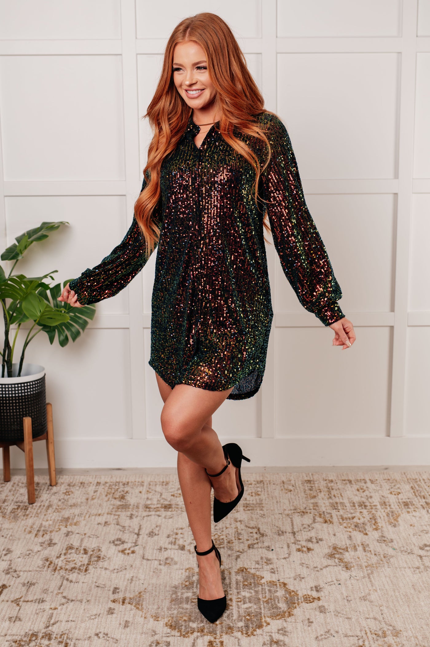 Shimmering Splendor Sequin Shirt Dress|Corner Stone Spa Boutique-Dresses- Corner Stone Spa and Salon Boutique in Stoughton, Wisconsin