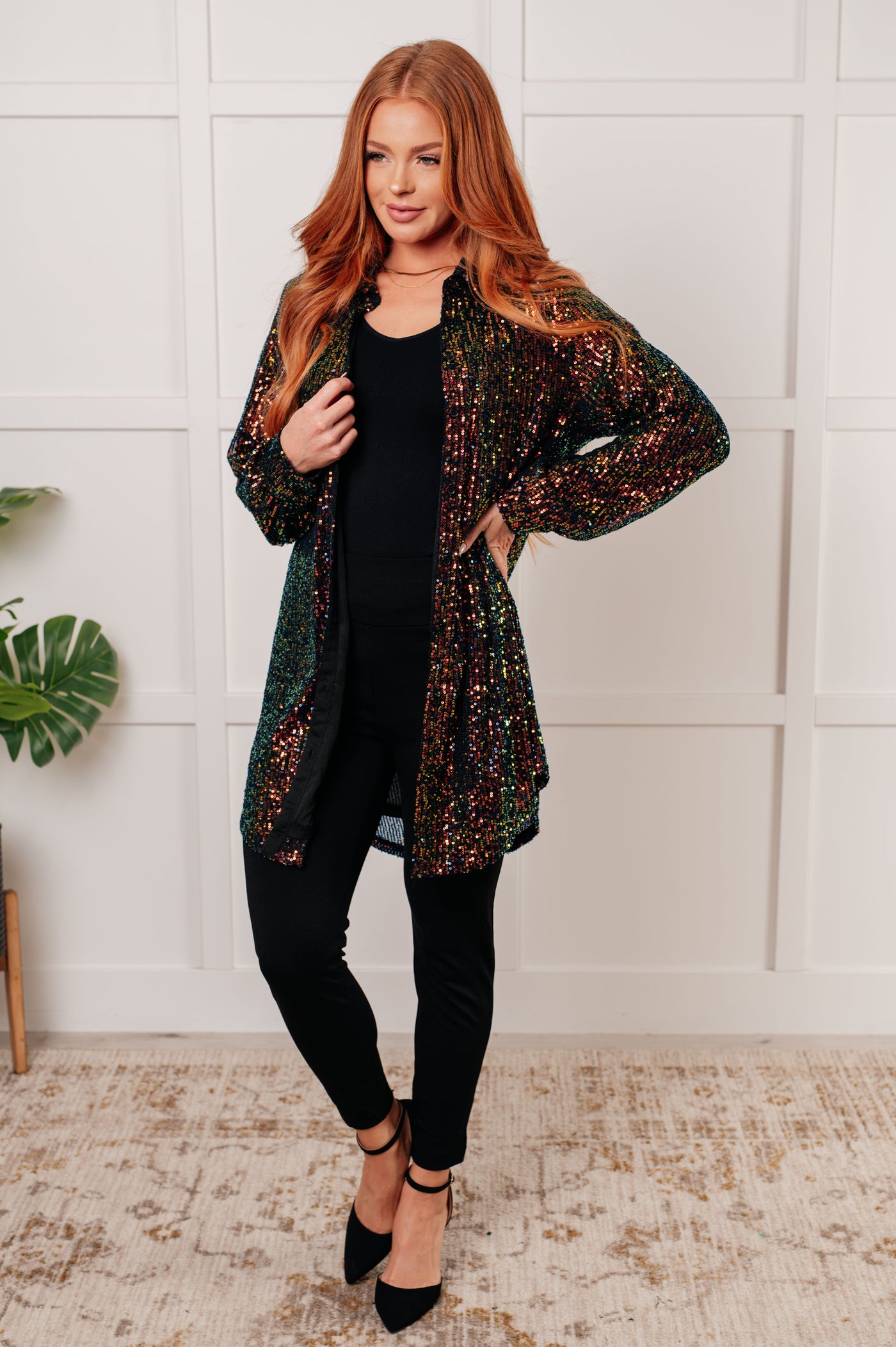 Shimmering Splendor Sequin Shirt Dress|Corner Stone Spa Boutique-Dresses- Corner Stone Spa and Salon Boutique in Stoughton, Wisconsin