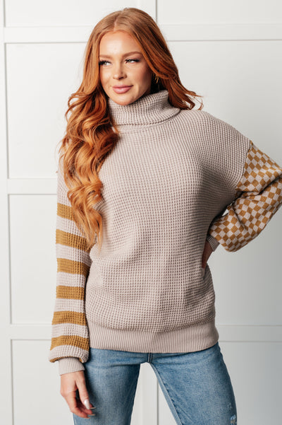 Super Seasonal Patchwork Waffle Knit Sweater-Tops- Corner Stone Spa and Salon Boutique in Stoughton, Wisconsin