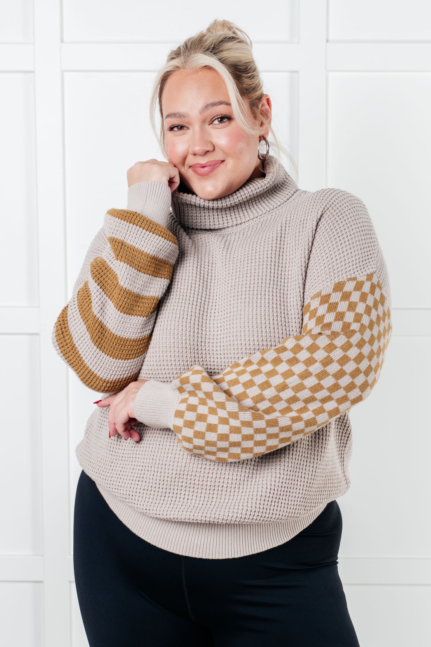 Super Seasonal Patchwork Waffle Knit Sweater-Tops- Corner Stone Spa and Salon Boutique in Stoughton, Wisconsin