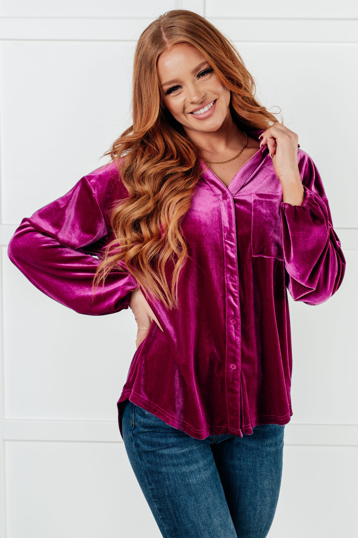 The Best Policy Velvet Balloon Sleeve Top|Corner Stone Spa Boutique-Tops- Corner Stone Spa and Salon Boutique in Stoughton, Wisconsin