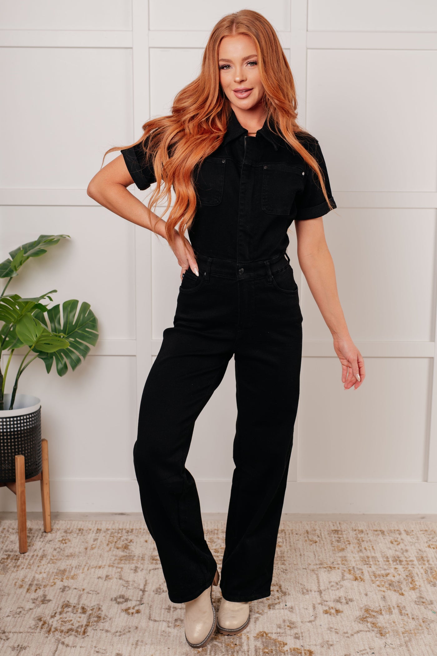 Tilda Short Sleeve Control Top Denim Jumpsuit-Womens- Corner Stone Spa and Salon Boutique in Stoughton, Wisconsin