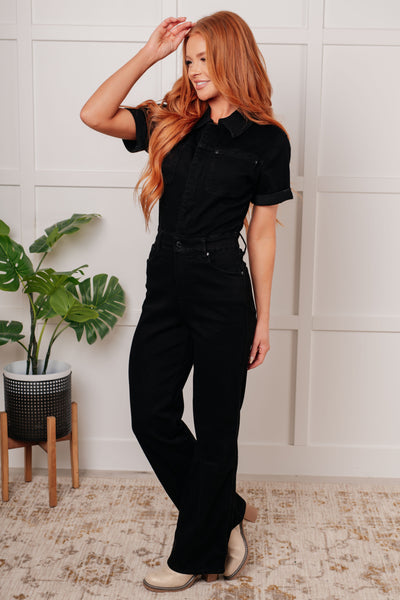 Tilda Short Sleeve Control Top Denim Jumpsuit-Womens- Corner Stone Spa and Salon Boutique in Stoughton, Wisconsin