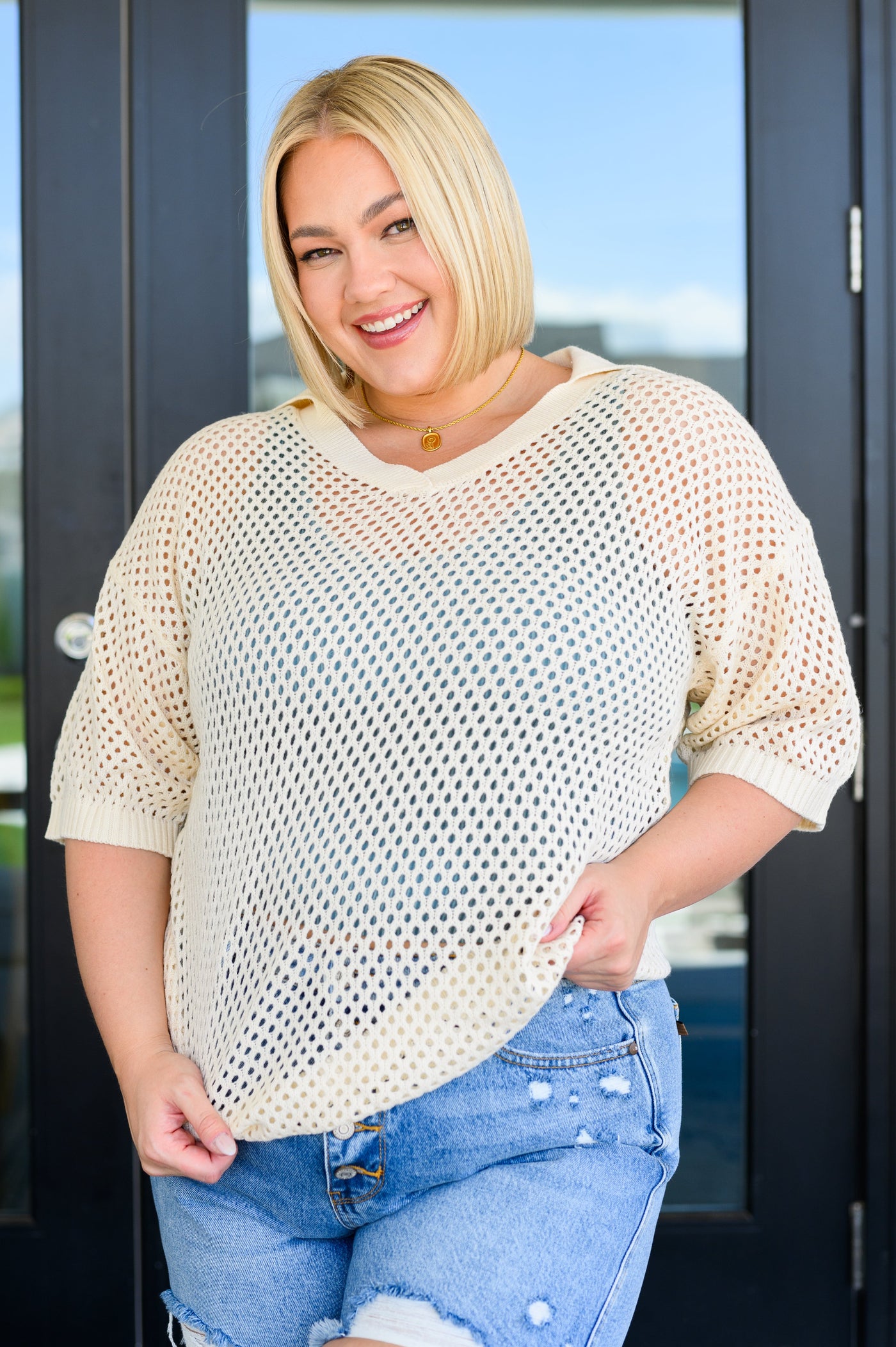 Under The Boardwalk Fishnet Collared Top-Tops- Corner Stone Spa and Salon Boutique in Stoughton, Wisconsin