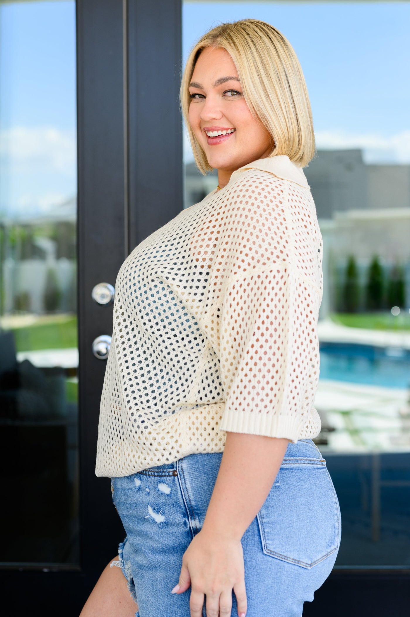 Under The Boardwalk Fishnet Collared Top-Tops- Corner Stone Spa and Salon Boutique in Stoughton, Wisconsin