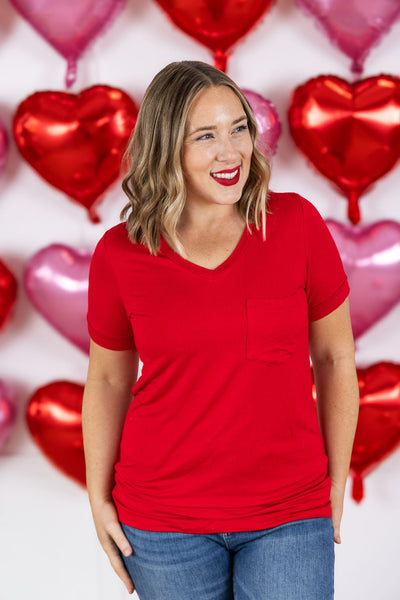 Sophie Pocket Tee - Red|Corner Stone Spa Boutique-Shirts- Corner Stone Spa and Salon Boutique in Stoughton, Wisconsin