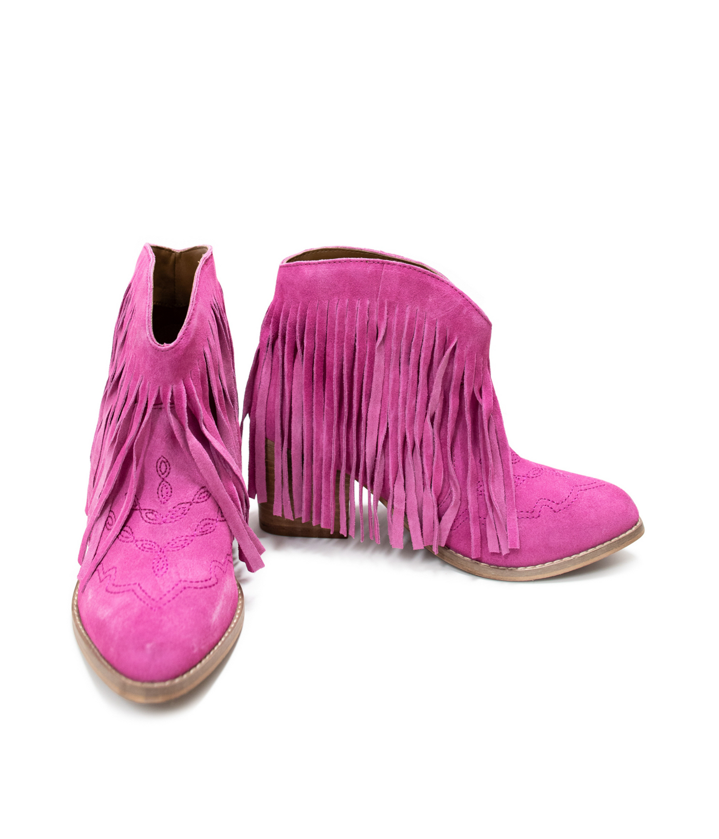 Amos Fringe Ankle Bootie in Magenta Suede|Corner Stone Spa Boutique-Shoes- Corner Stone Spa and Salon Boutique in Stoughton, Wisconsin