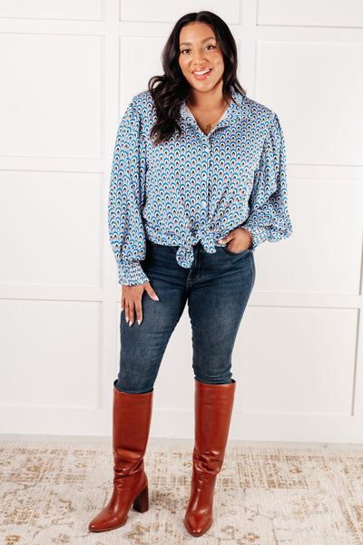 Skies Above Patterned Button Up Shirt-Tops- Corner Stone Spa and Salon Boutique in Stoughton, Wisconsin