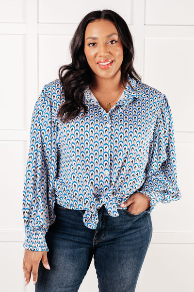 Skies Above Patterned Button Up Shirt-Tops- Corner Stone Spa and Salon Boutique in Stoughton, Wisconsin