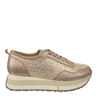 NAKED FEET - KINETIC in GOLD RAFFIA Platform Sneakers-WOMEN FOOTWEAR- Corner Stone Spa and Salon Boutique in Stoughton, Wisconsin