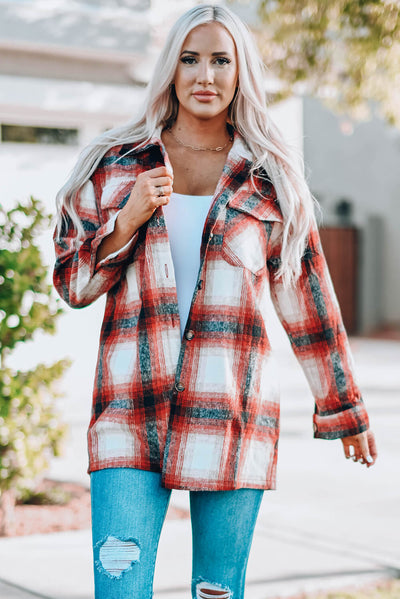 Plaid Button Up Shirt Jacket with Pockets|Corner Stone Spa Boutique- Corner Stone Spa and Salon Boutique in Stoughton, Wisconsin