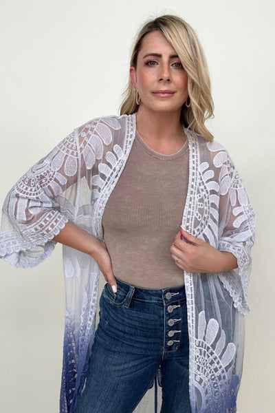 Leto Ombre Bohemian Lace Kimono-Kimonos- Corner Stone Spa and Salon Boutique in Stoughton, Wisconsin