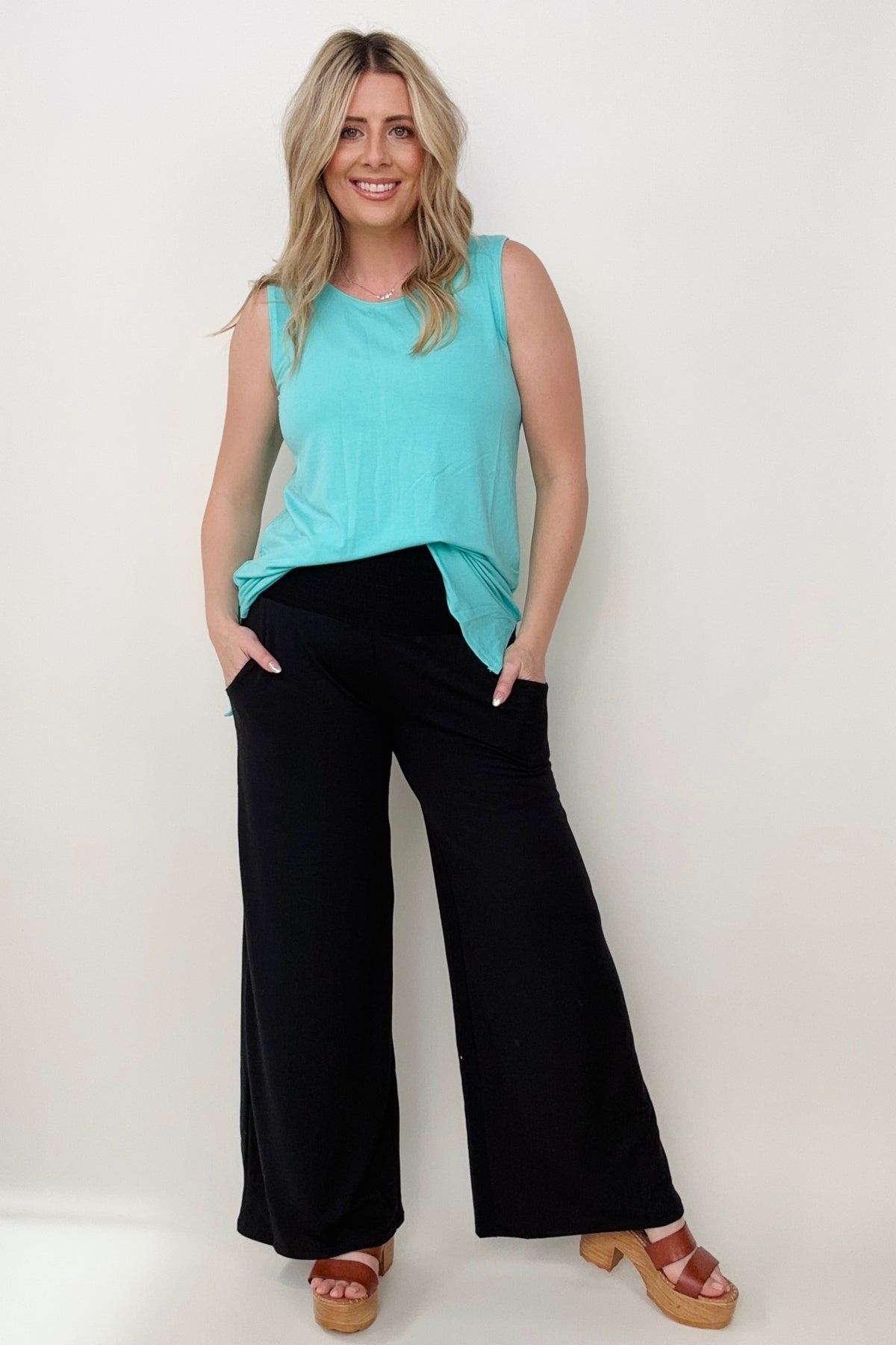 Zenana Smocked Waistband Wide Leg Pants-Pants- Corner Stone Spa and Salon Boutique in Stoughton, Wisconsin