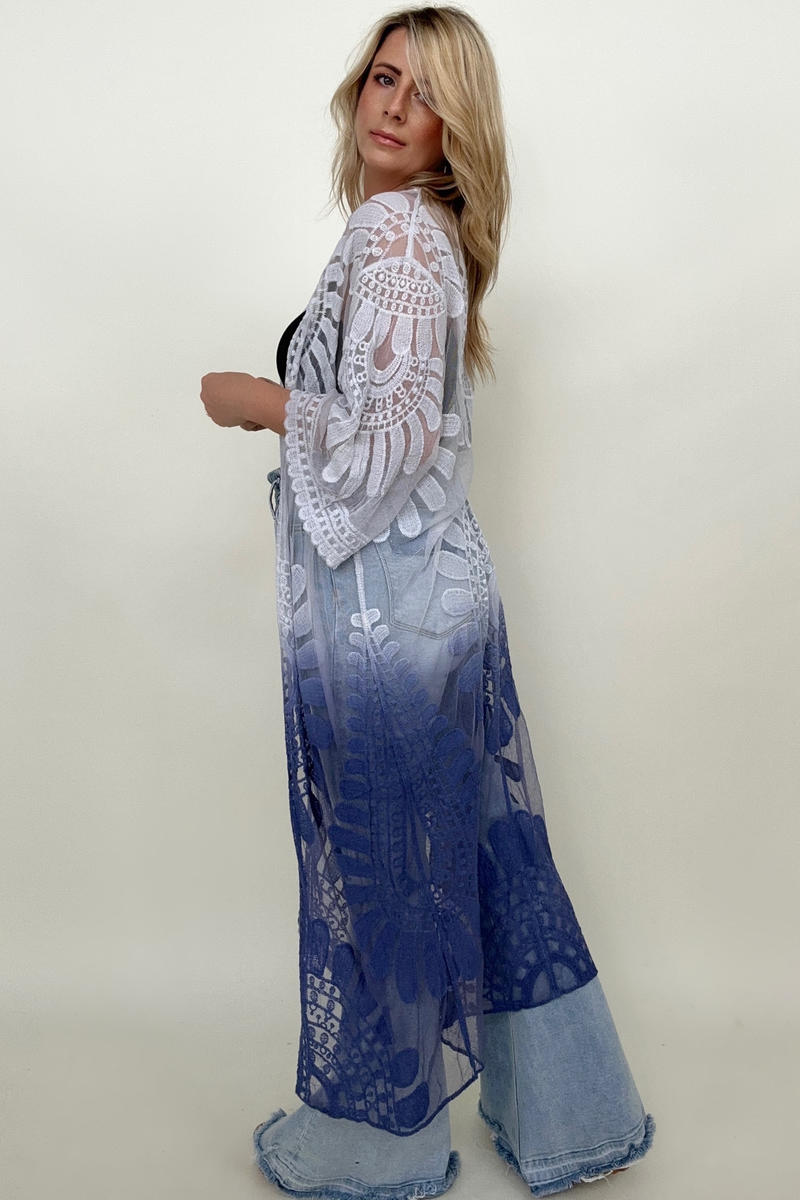 Leto Ombre Bohemian Lace Kimono-Kimonos- Corner Stone Spa and Salon Boutique in Stoughton, Wisconsin